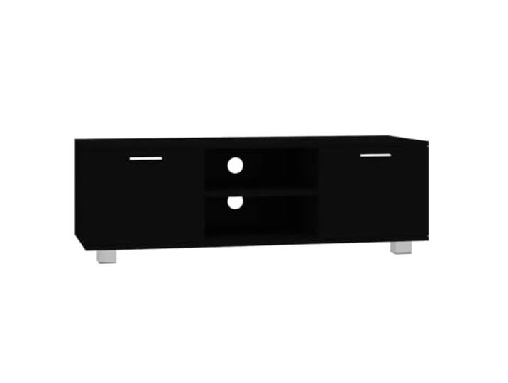 Roanoer TV Lowboard Schwarz 120x40,5x35 cm Holzwerkstoff Fernsehtisch Kompakter TV-Ständer fürs Wohnzimmer mit 4 offenen Fächern und integrierten Kabellöchern für sauberes Kabelmanagement.