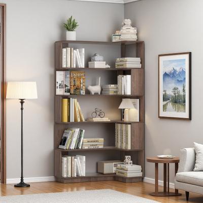 ZWYO HOSIMU "64.6"" Tall L-Shaped Corner Bookshelf with Anti-Tip & Anti-Drop Design, Open Display Cabinet for Living Room Study."