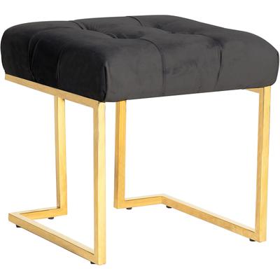 Polsterhocker KAYOOM "Hocker Rarity 125, Edler Touch durch goldenes Gestell", schwarz, B:48cm H:48cm T:48cm, Bezug: 100% Polyester (Samt) Gestell: Edelstahl, Hocker, Polsterhocker, eckig, samtweich, gesteppt, mit Zierknöpfen, Edelstahlgestell