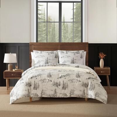 Eddie Bauer Rocky Mountain Cabin With Stripe Reverse Comforter (Grey, 3 Piece Set)