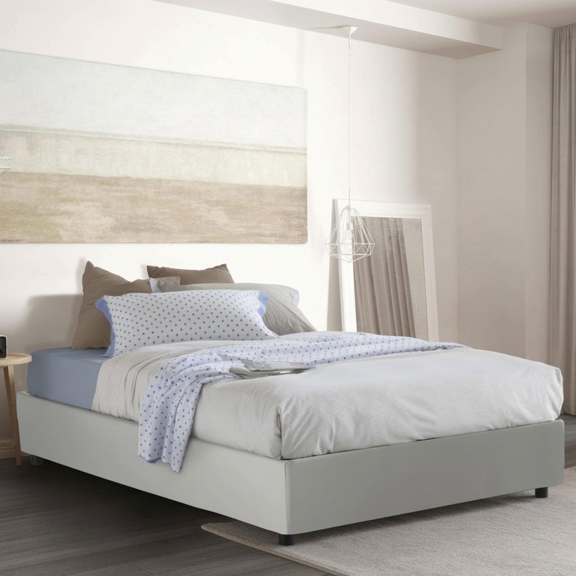 Doppelbett Cecilia, Containerbett mit Kunstlederbezug, 100% Italy, Frontöffnung, inklusive Matratze Cm 160x190, Weiß