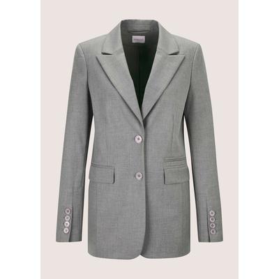 Jackenblazer MADELEINE "Blazer Longblazer mit Reverskragen", Damen, Gr. 38, grau (steingrau, melange), Modern, regular fit, V-Ausschnitt, Blazer