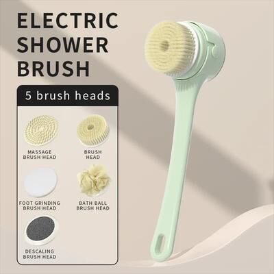 Inspire Essentials Electric Shower Body Brush With Long Handle Five Head Spa Scrubber a