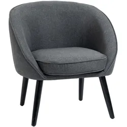 OKWISH Loungesessel Cocktailsessel Polsterstuhl 71x65x75 cm Grau mit Leinen Optik Bezug abnehmbarem Kissen Massivholz Füße tiefer Sitz