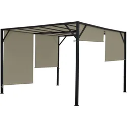 Pergola Baia, Garten Pavillon Terrassenüberdachung, stabiles 6cm-Stahl-Gestell + Schiebedach taupe ~ 3x3m