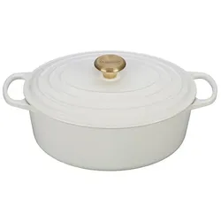 Le Creuset Bräter Signature Oval, 31Cm, WeissM. Gold-Knauf Gu, Pfanne + Kochtopf, Weiss, Gold