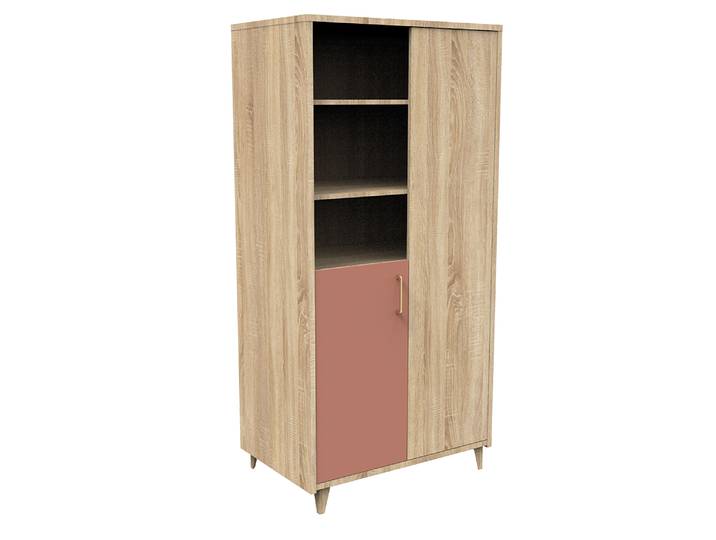 Armoire 2 portes et 3 niches - CHARLIE TERRA COTTA - Bois Chêne doré et décor terra cotta - SAUTHON
