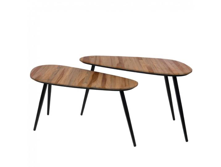 Lot de 2 tables basses rectangulaires en teck et métal l84 cm