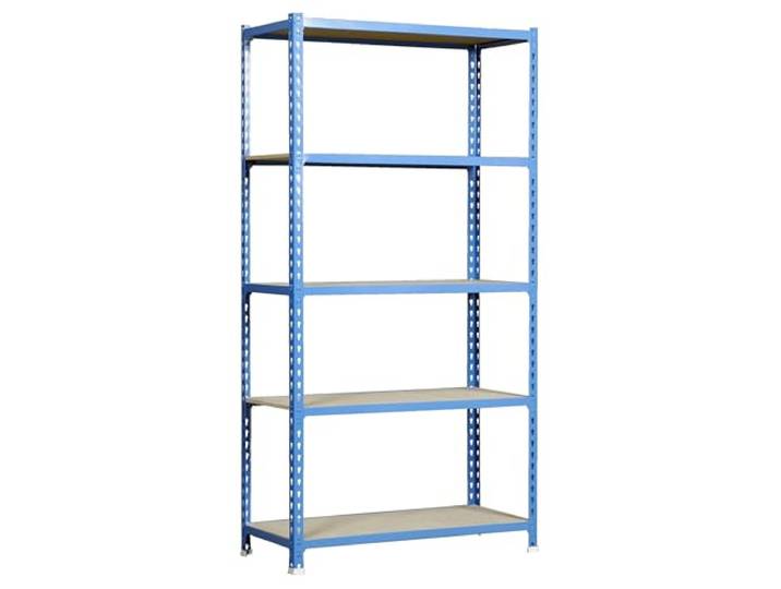 Simonrack Schwerlastregal, Lagerregal, 180x90x40 cm, Metallregal, Kellerregal, Biegestelle 150 kg, 5 Holzfachböden, Blau/Holz - Maderclick