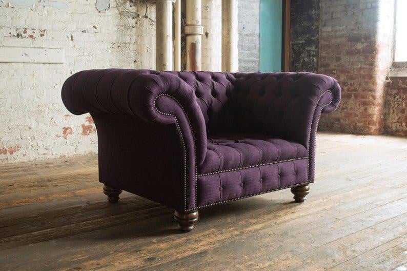 Chesterfield 1-zits fauteuil van luxe textiel voor in de woonkamer