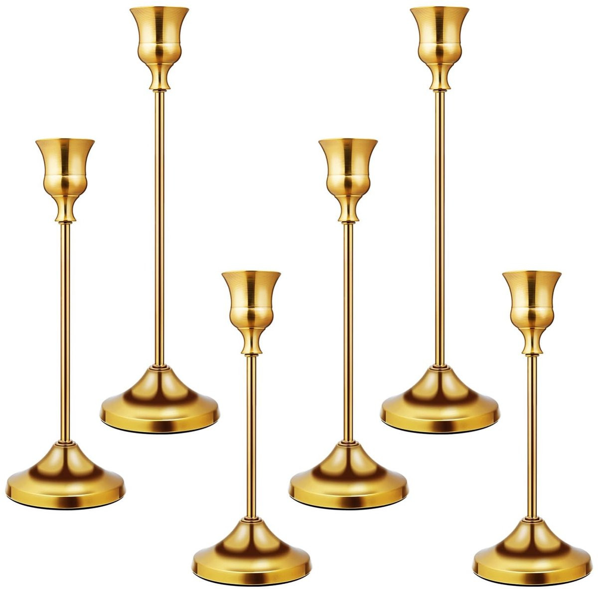 Omgoods Set van 6 Gouden Metalen Kaarsenhouders Vintage voor Taper Kaarsen