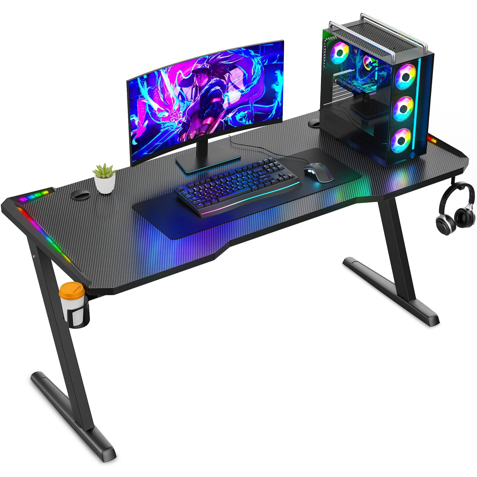 Avalo Gaming Bureau met LED Verlichting - Zwart - B: 120 cm, D: 60 cm, H: 73 cm