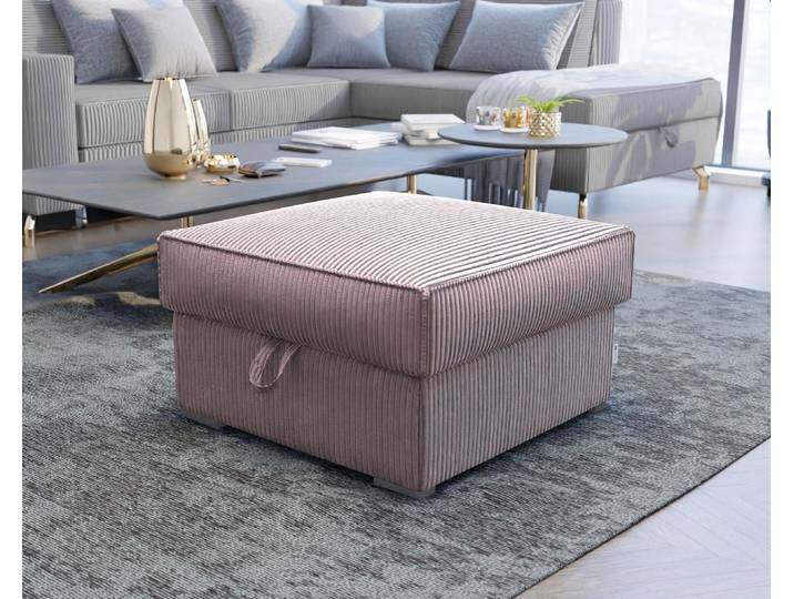 FERA - Stilvoller Hocker, gepolstert mit zeitlosem Cord in Puderrosa, mit Staufach
