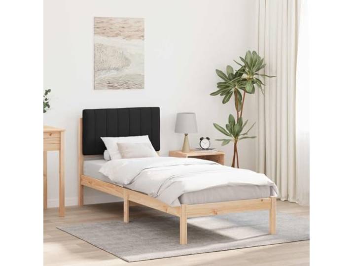 Massivholz Kiefer Leinen Optik Schaumstofffüllung Stil Schlafzimmer 75 x Bettgestell Massivholz Kiefer mit gepolstertem Kopfteil Schwarz 75x190 cm Lattenrost Ohne Boxspring Waschbarer Bezug