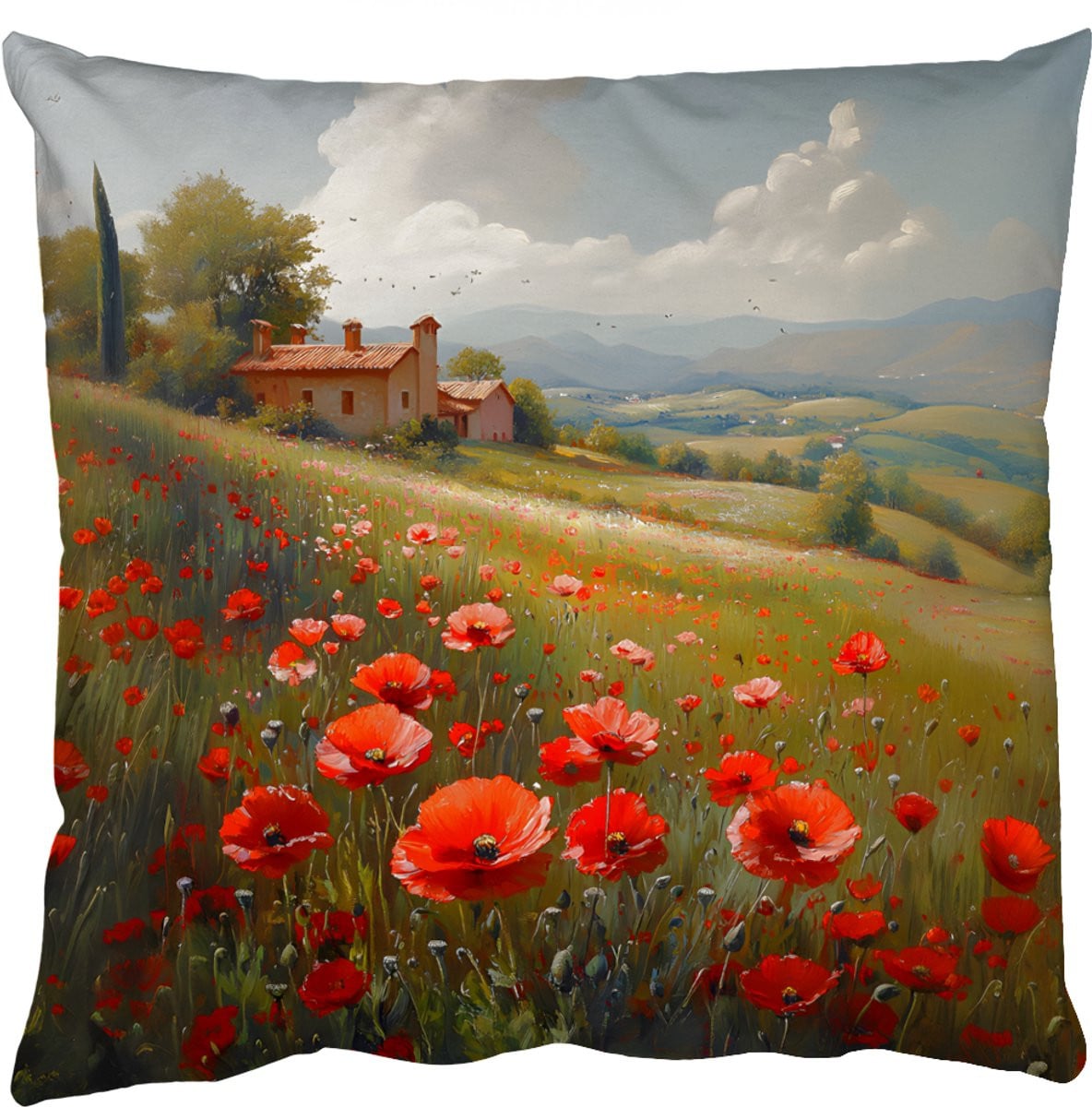 Sierkussen Klaprozen Landschap Rood 60 x 60 cm