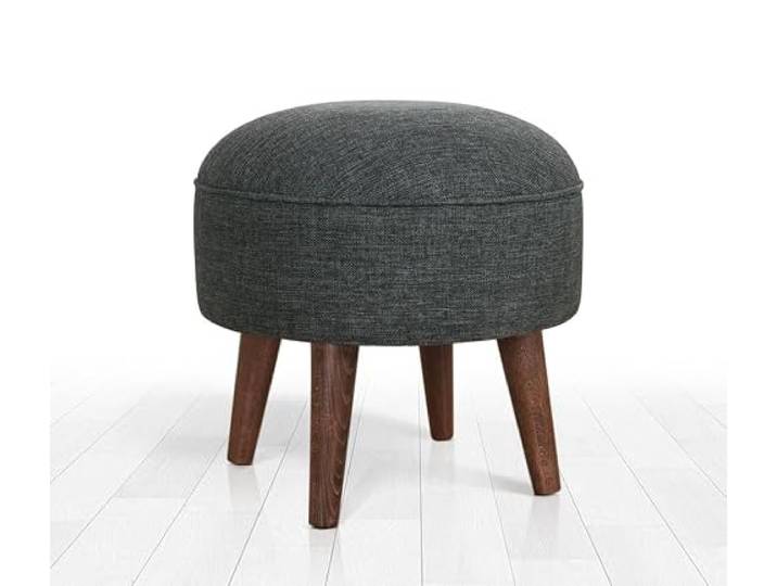Atelier Del Sofa Stilvoller Pouf mit Holzbeinen, Grau & Grün, 43 cm hoch, 45 cm tief 50% Baumwolle/50% Samt, 6 cm orthopädischer Schaumstoff Skandinavisches Design