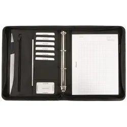 Jüscha, Mappe, Ringbuchmappe ""RONDO"", DIN A4, Lederimitat, schwarz Ringmechanik, Schriebblock, Reissversch (A4)