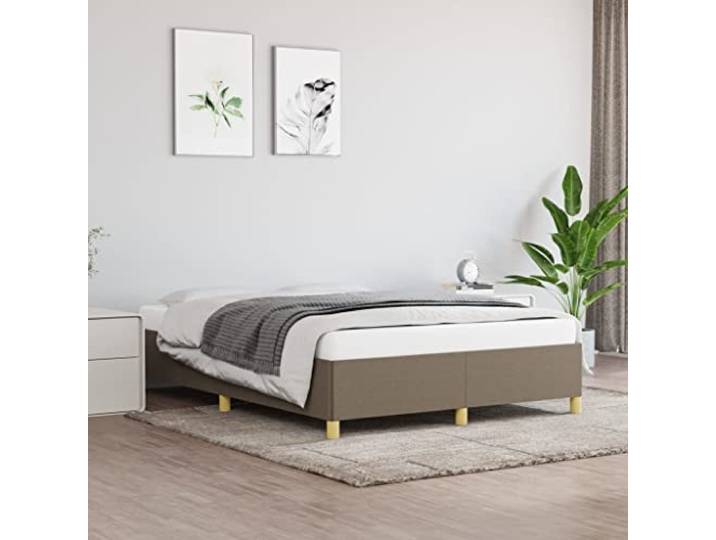 Strapazierfähiger Stoff Schlafzimmer Bettgestell Taupe 140x200 cm Bettgestell ohne Matratze Taupe 140x200 cm Stoff Polsterbett Rahmen mit Lattenrost Stabil Schlafzimmer Möbel