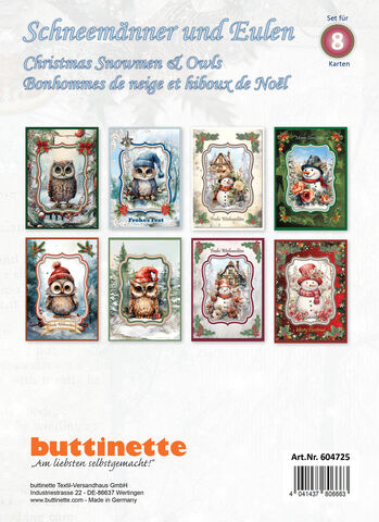 3D-Bastelmappe "Schneemänner und Eulen", für 8 Karten