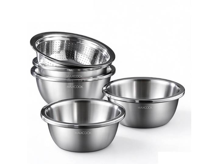 Maxcook Lot de 5 bols en acier inoxydable 304 avec égouttoir - bols épaiscis pour légumes et assaisonnements - 30 cm (MCWA797)