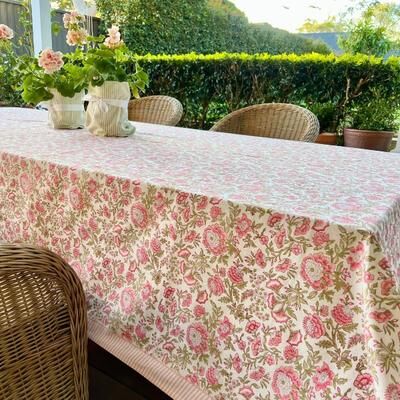 Decor Mantra Square Tablecloth -Pink and Green floral - Beatrice