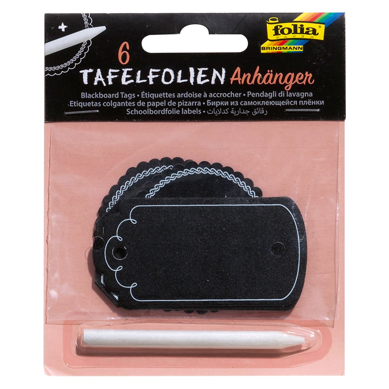 folia Geschenkanhänger schwarz Tafelfolien Anhänger inkl. Specksteinstift Ø 5,5 cm 6 St.