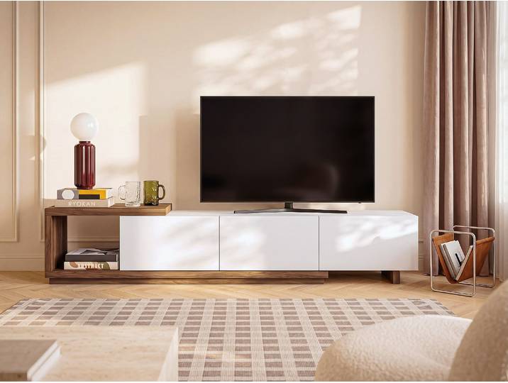 TV-Möbel mit 3 Schubladen & 1 Ablagefach - Weiß & Holzfarben - DUKIAN