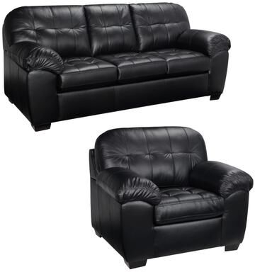 Emma Black Italian Leather Sofa and Chair Set - 38 x 88.5 x 37.5