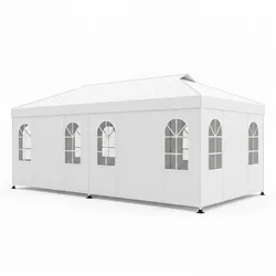 COSTWAY Pavillon 3x6m, Partyzelt höhenverstellbar, 6 Seitenwände & Fenster, Sonnenschutz Reflexstreifen, Tasche