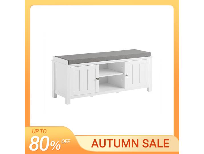 SoBuy FSR35-W banc armoire à chaussures avec coussin de siège banc de lit MDF Blanc BHT CA: 105x43x35cm