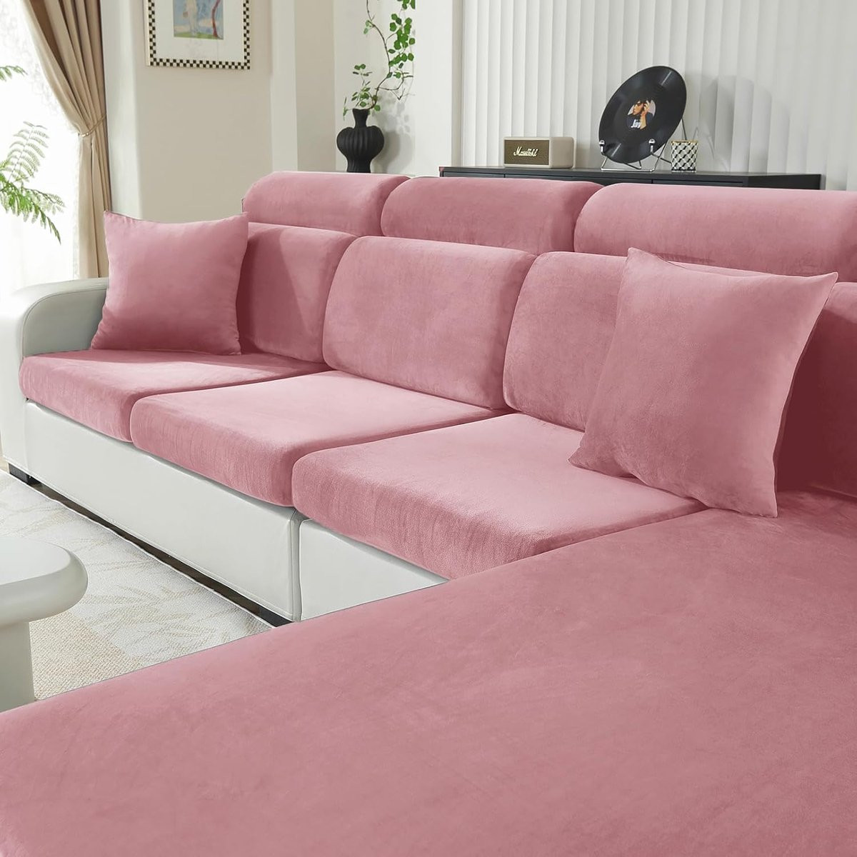 SnelShoppen Velvet Stretch Sofa Cover Universele Bank Kussenhoes Antislip Elastische Meubelbeschermer Roze (3 stuks, 1 zitplaats)