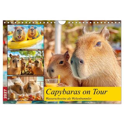 Capybaras on Tour. Wasserschweine als Weltenbummler (Wandkalender 2027 DIN A4 quer), CALVENDO Monatskalender