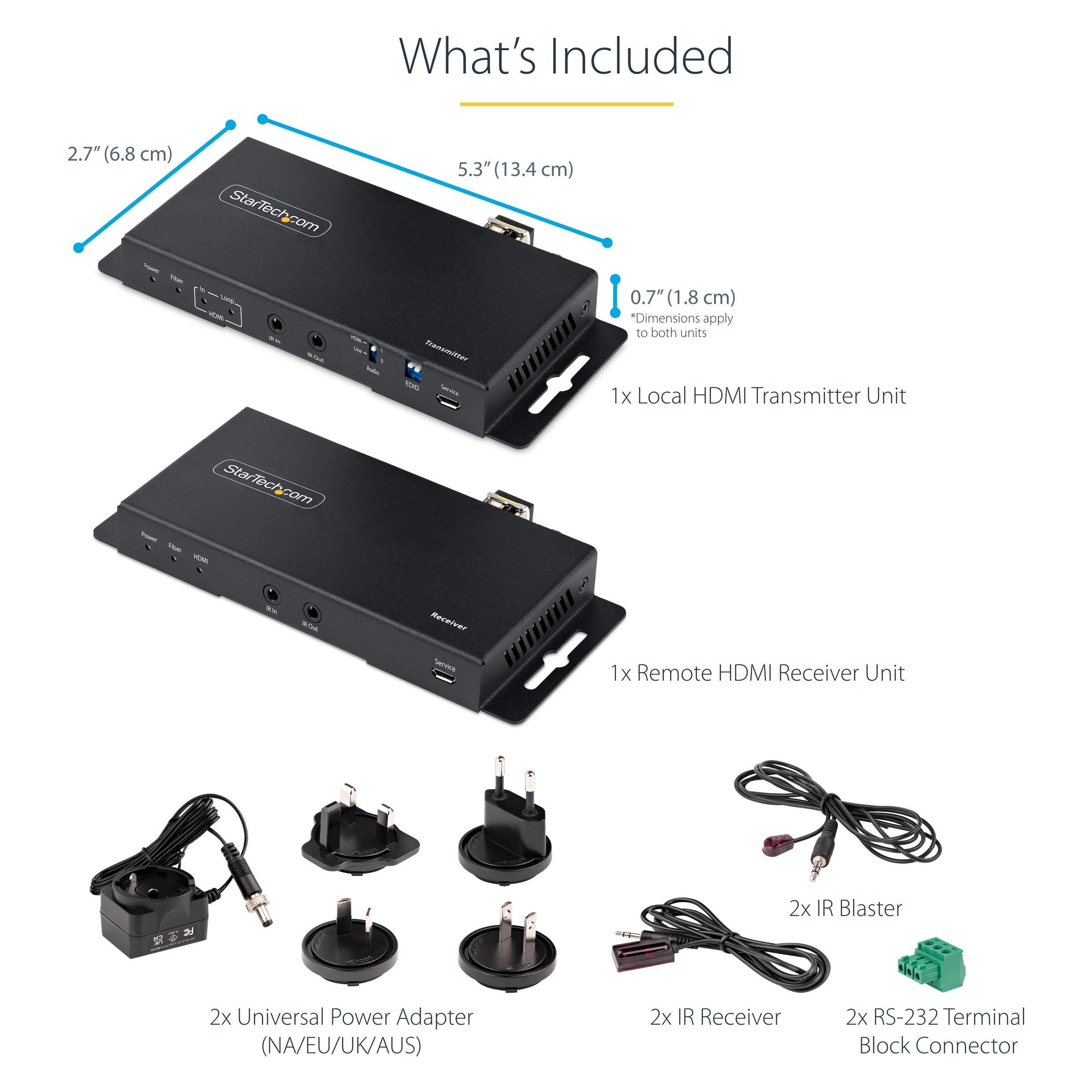 StarTech COM 4K HDMI over Fiber Extender Kit 4K 60Hz 3300ft 1km Single Mode/1000ft 300m Multimode LC (ST121HD20FXA2)