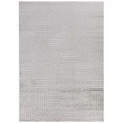 Teppich Waschbar Skulptural Modern Strapazierfähig Esszimmer Flur Silber 200x290 cm OEKO-TEX Schadstoffgeprüft – ILLER von Kadima Design