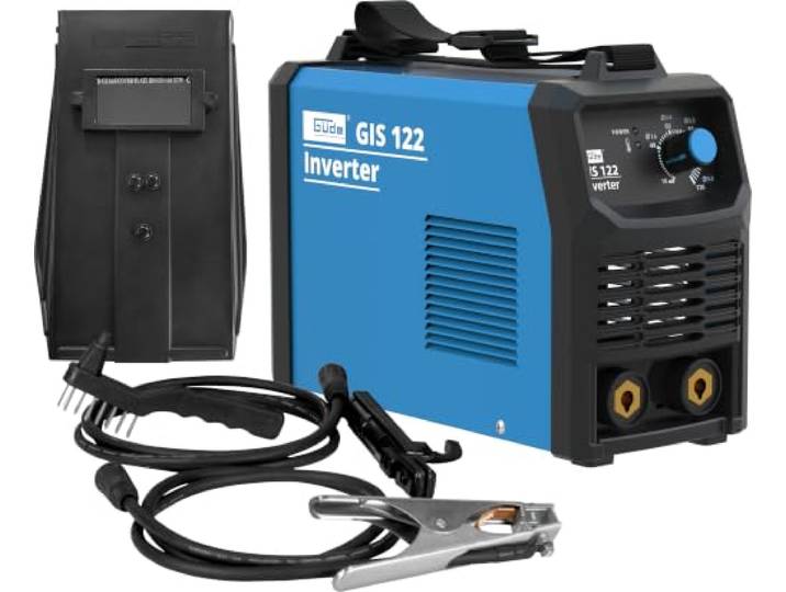 Güde Inverter Schweißgerät GIS 122 (230 V, 16,7 W Leerlaufleistung, 3.6 kVA max. Netzleistung, 10-120 A Regelbereich Schweißstrom, inkl. Elektrodenhalter, Masseklemme, Schlackenhammer & Schweißschild)