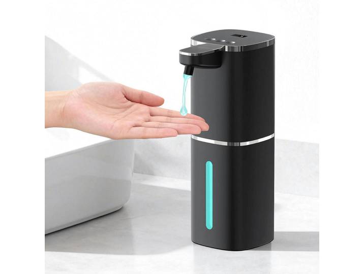 Seifenspender Automatisch 400ml Schwarz mit Display und Usb, Kunststoff, 7.5x21x11.6 cm, Badaccessoires, Seifenspender
