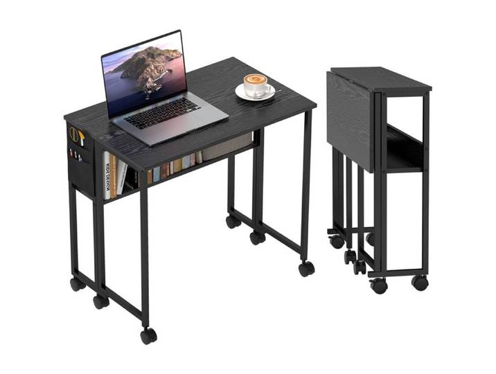 Bureau pliable bureau avec rangement se replie contre le mur pour le télétravail et les devoirs 80 x 50 x 75 cm noir