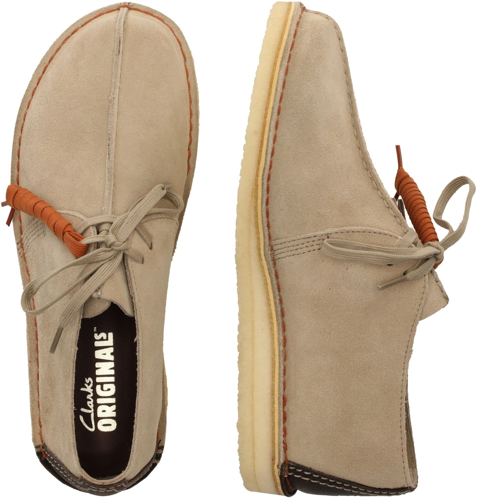 Schnürschuh CLARKS "Desert Trek", Herren, Gr. 44, Leder, beige, Schuhe Schnürschuh, mit dezenten Logo-Details
