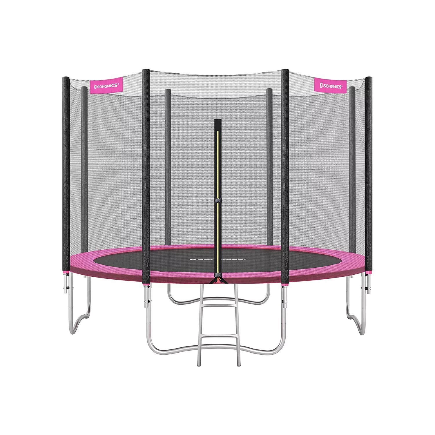 In And OutdoorMatch Trampolin Lela - 366 cm - mit Sicherheitsnetz & Leiter - Rosa - Rund - Garten - bis 150 kg belastbar