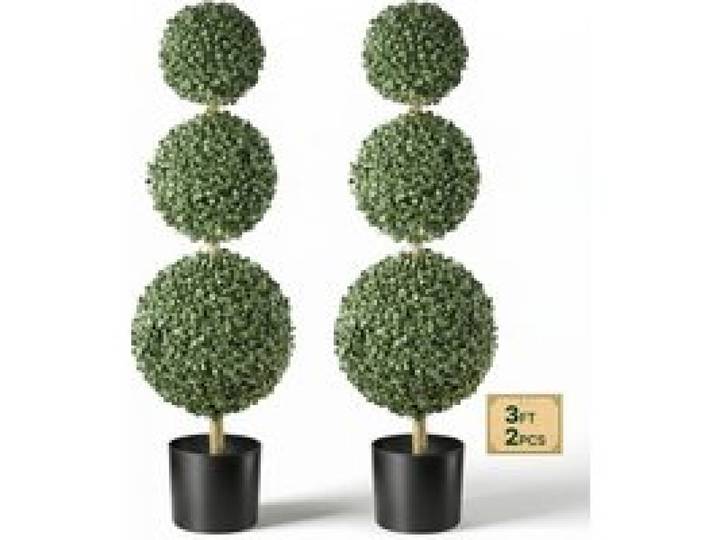 VEVOR Buis Artificiel à 3 Boules 914 mm Lot de 2 Arbres Topiaires Artificiels en PE avec Pots, Faux Arbres pour Intérieur et Extérieur, Porte d'Entrée, Hall d'Entrée, Porche, Balcon, Terrasse, Jardin