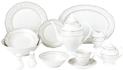 Lorren Home Trends 57 Piece Wavy Dinnerware Set-Porcelain China Service for 8 People-Atara