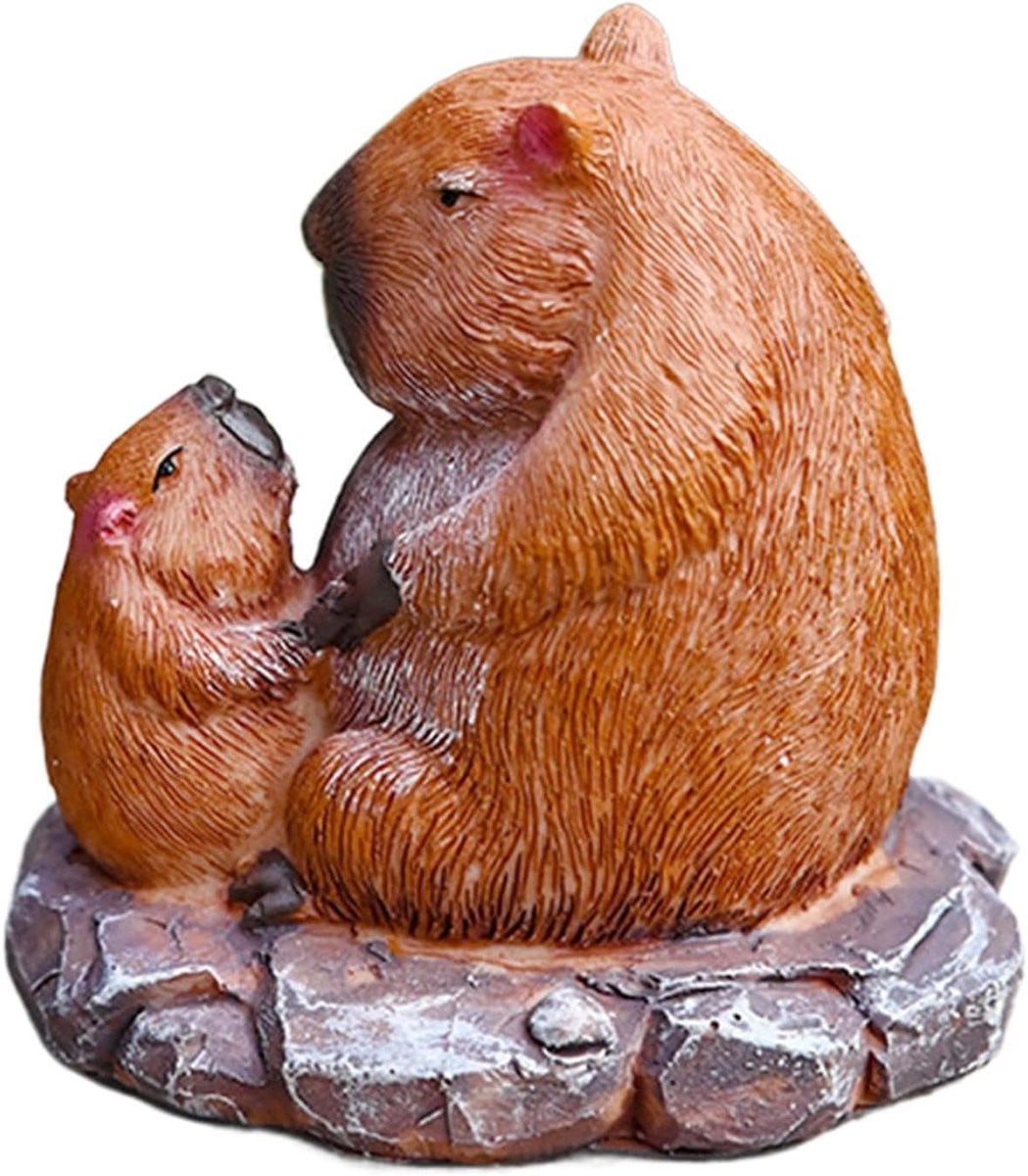 Capybara Beeldje Bruin - Handgeschilderde Decoratie Miniatuur - Hoogte: 8 cm