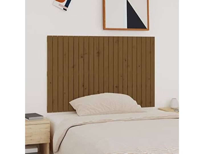 Holzbett Kopfteil aus massivem Kiefernholz in Honig braun, 140x3x90cm, Wandmontage für perfekte Rückenstütze beim Lesen oder Betrachten