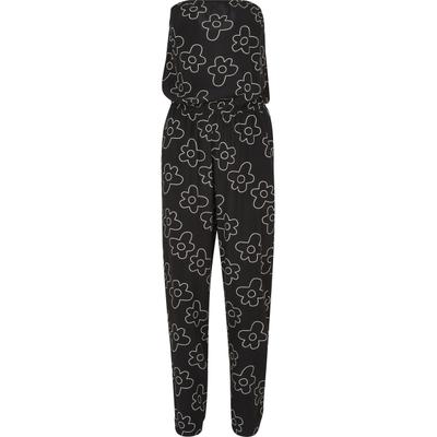 Jumpsuit URBAN CLASSICS "Urban Classics Damen Ladies Viscose Bandeau Jumpsuit", Damen, Gr. 4XL, US-Größen, schwarz-weiß (schwarzflower), 100% Viskose, loose fit, Overalls Jumpsuit