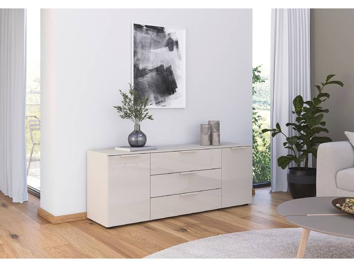 TV-Lowboard Flipp Glas Typ A Front: Glas Korpus: Spanplatte, lackiert Korpus: MDF Mitteldichte Holzfaserplatte , lackiert Beige/Champagner