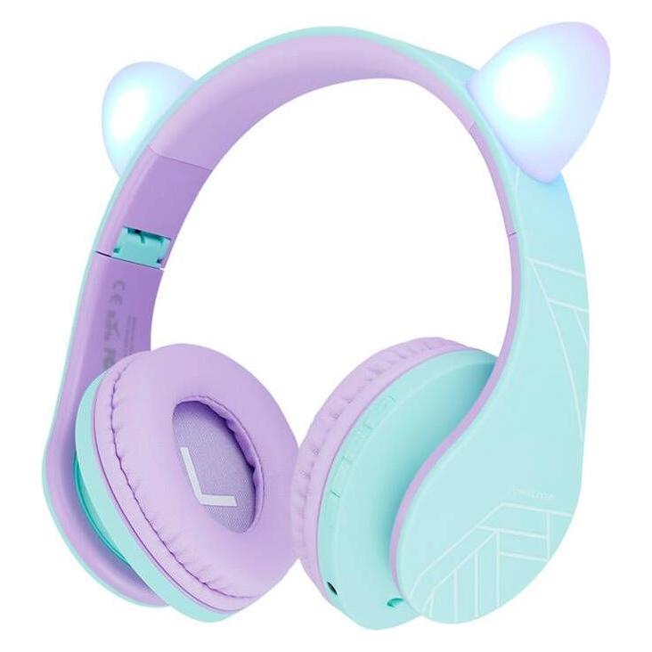 PowerLocus Wireless Headphones P2 for Kids Cat Ears (blue&purple) (pwl-p2kids-cattealpu)