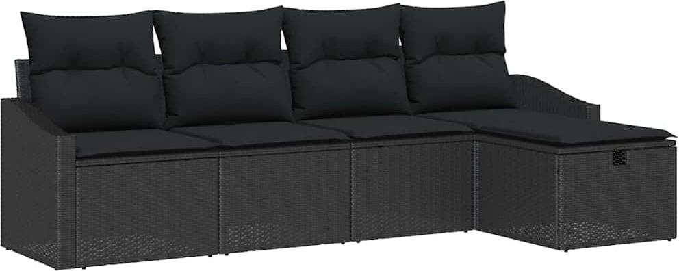 Modulares Garten-Sofa Set, 5-teilig, Schwarz Poly-Rattan, mit Stauraum & Kissen, wetterfest & UV-beständig, 5 Sitzplätze