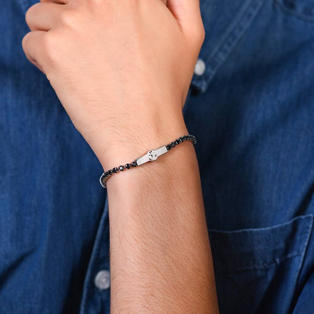 Luca Barra BRACCIALE TENNIS UOMO ANCORA E ZIRCONI NERI