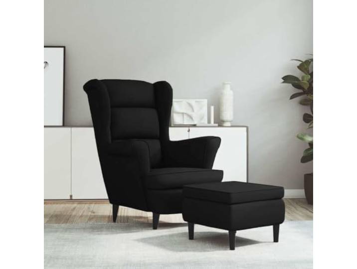 HEFZGDB Ohrensessel mit Hocker Schwarz Samt, 4er Set, bequemer Relaxsessel mit Fußhocker aus robustem Sperrholz, Sitzmöbel für Entspannung, Samtbezug weich und langlebig, stabile