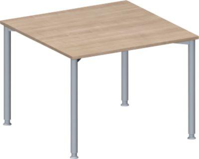 Schäfer Shop Genius Anbautisch MODENA FLEX, höhenverstellbar, Quadrat-Form, 4-Fuß Rundrohr, B 1000 x T 1000 mm, Eiche-Dekor